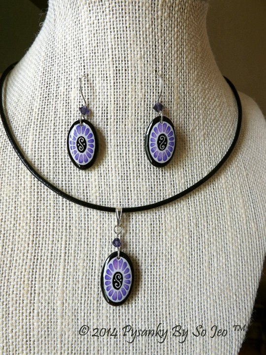 Pinky Purple Oval Earrings and Matching Necklace Pysanky Jewelry by So Jeo